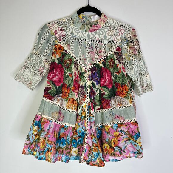 Zimmermann Floral Sundance panelled eyelet smock Blouse size 1 /US 6 - Picture 2 of 11